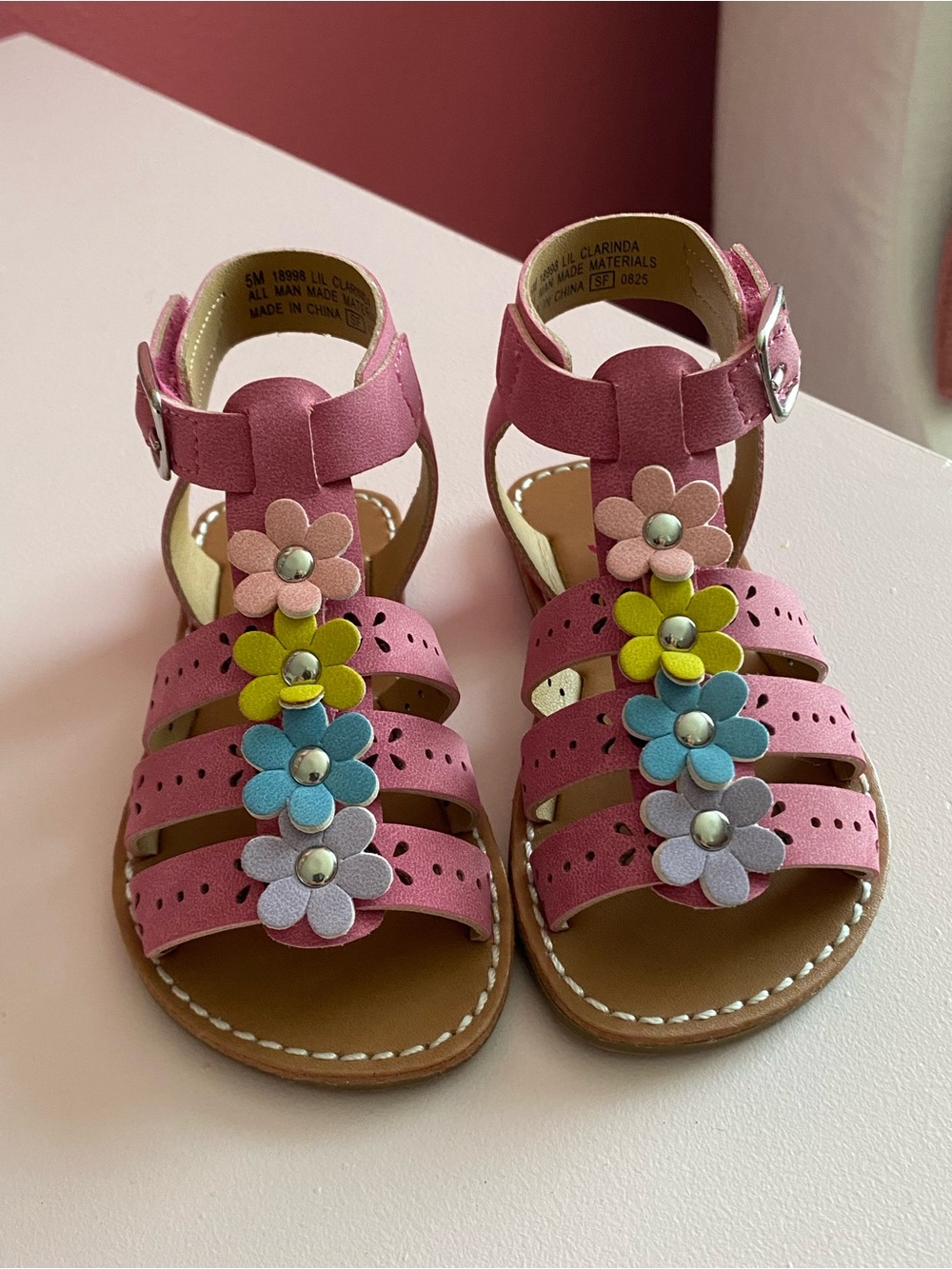 Rachel Shoes Pink Girls Floral Strap Sandals